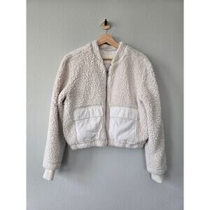 Lucky Brand Sherpa Fleece Bomber Jacket Cream White Size M Cozy Winter Vibes